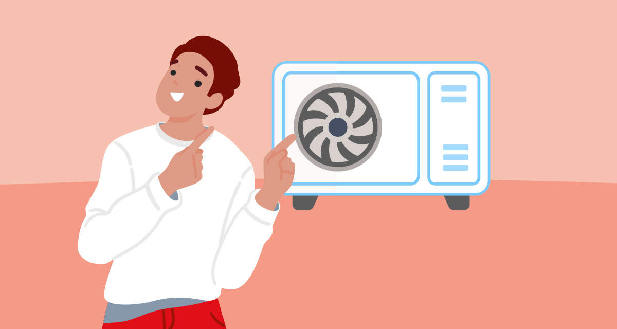 Illustrazione di una pompa di calore, che insieme a una caldaia a condensazione può integrarsi in un sistema ibrido