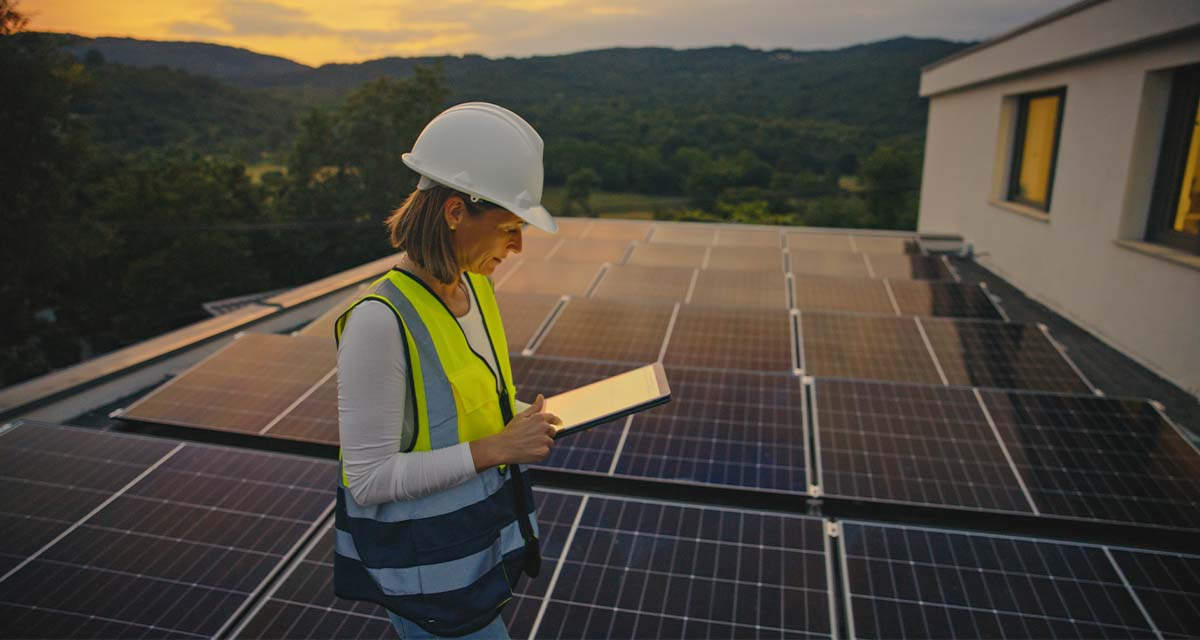 Una tecnica controlla la produzione di un impianto fotovoltaico su un tetto