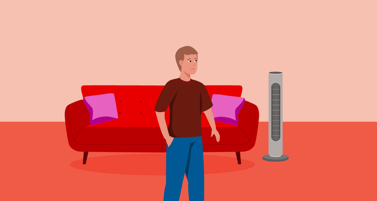 Illustrazione di un soggiorno con raffrescamento evaporativo