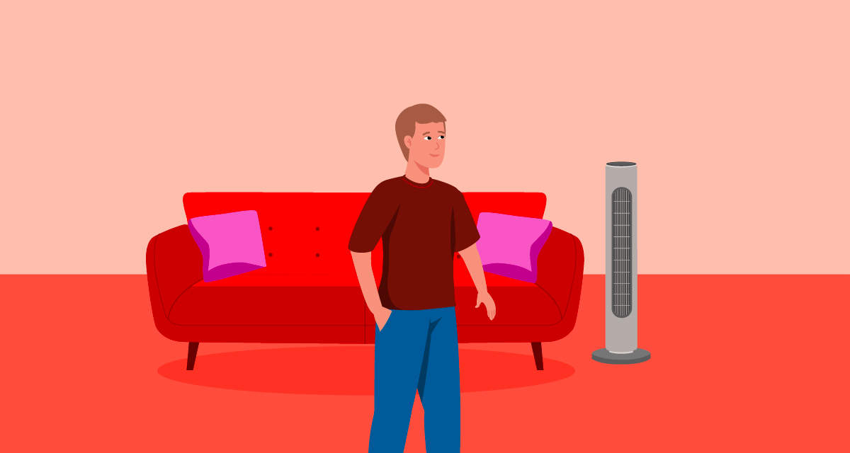 Illustrazione di un soggiorno con raffrescamento evaporativo