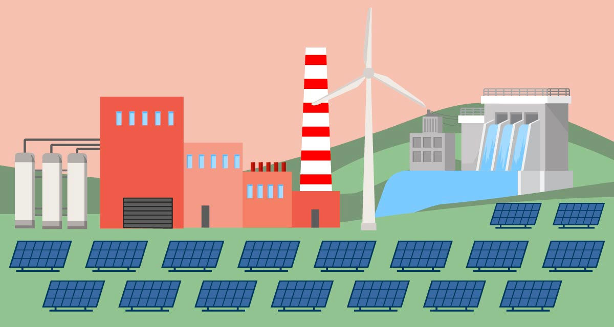 Illustrazione di centrali per la produzione di elettricità