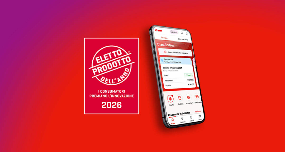 Illustrazione di uno smartphone con l'app E.ON, prodotto dell'anno 2026 per i servizi energetici digitali