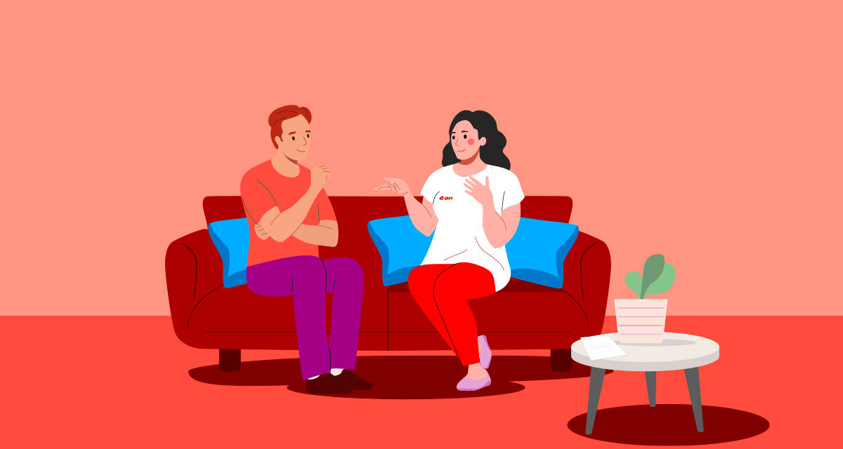 Illustrazione di un consulente E.ON con un cliente: affidarsi ai professionisti è la migliore soluzione