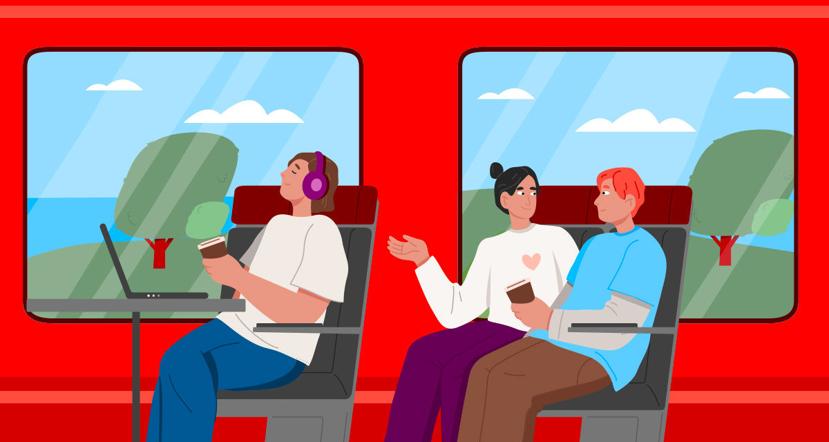 Illustrazione di una carrozza di treno: sostenibilità e vantaggi economici sono al centro della partnership tra E.ON e Frecciarossa